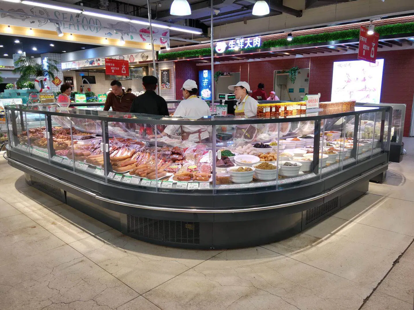 Supermarket Deli Display Counter Commercial Fridge Glass Door Large Display Compact Refrigerator Refrigeration Equipment