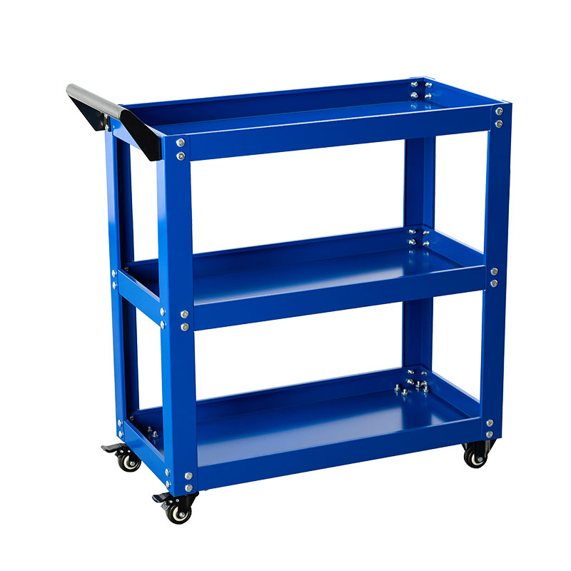 Commercial Steel Multi-Shelf Tool Cart for Warehouse Organization with Reinforced Shelves and Tool Hooks