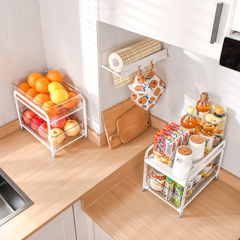 Streamline Your Kitchen Organization with This Drawer-Type Rack Designed for Storing Cups, Mugs, Snacks and Fruits.