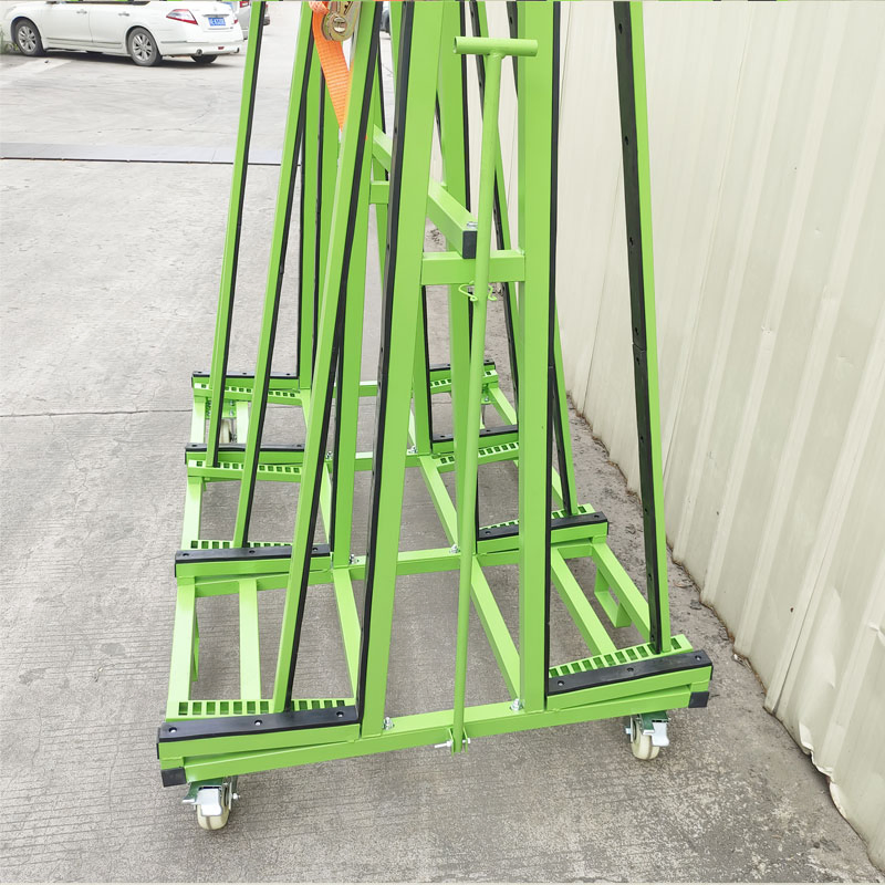 72" Rear High Quartz Glass Transport Rack Panel Material Storage Rack with Securing Bars, Forklift Holes, Glass Trolley