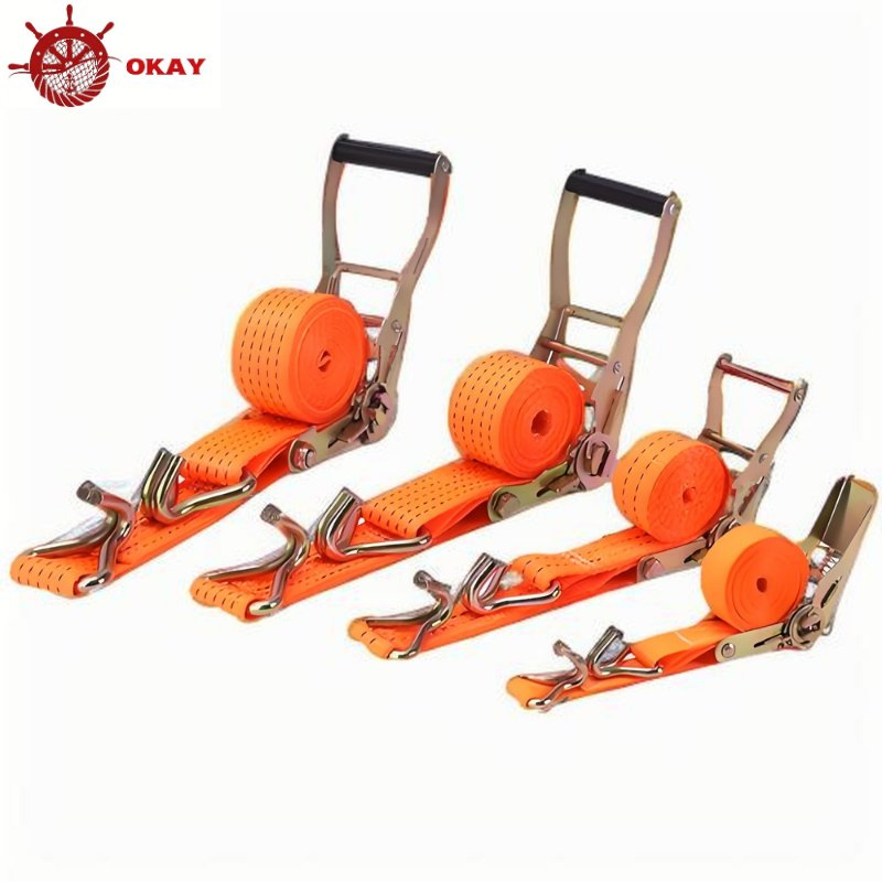 Durable Ratchet Strap for Cargo Tie Down Transport and Industrial Securing Work