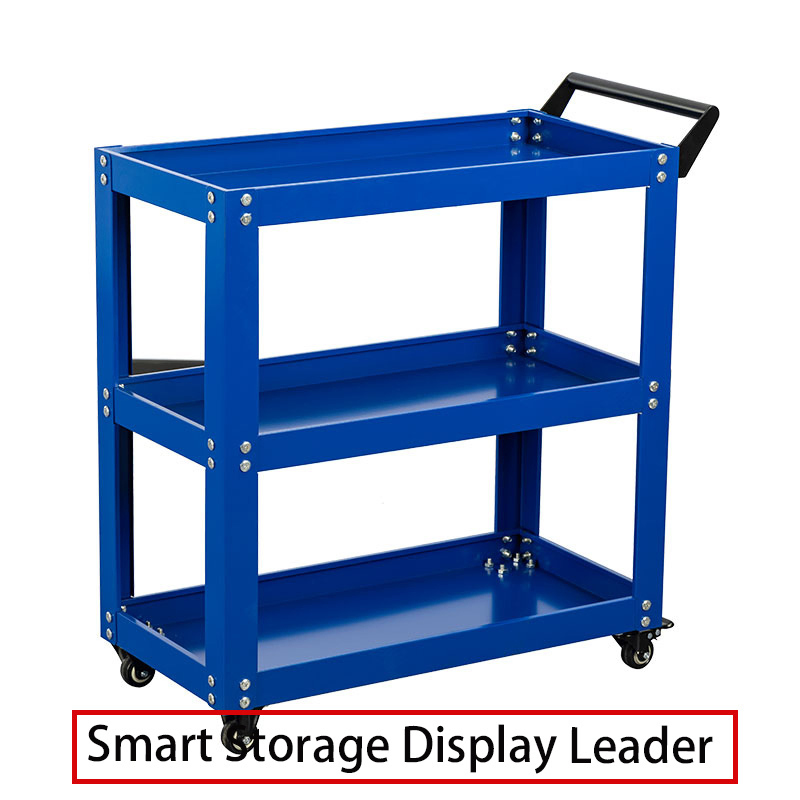 Commercial Steel Multi-Shelf Tool Cart for Warehouse Organization with Reinforced Shelves and Tool Hooks