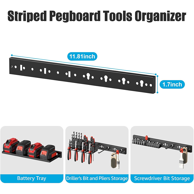6 Pack Pegboard Power Tool Organizer Wall Mount Storage Workshop Pegboard Tools Garage Wall Organizer with Powder Strip