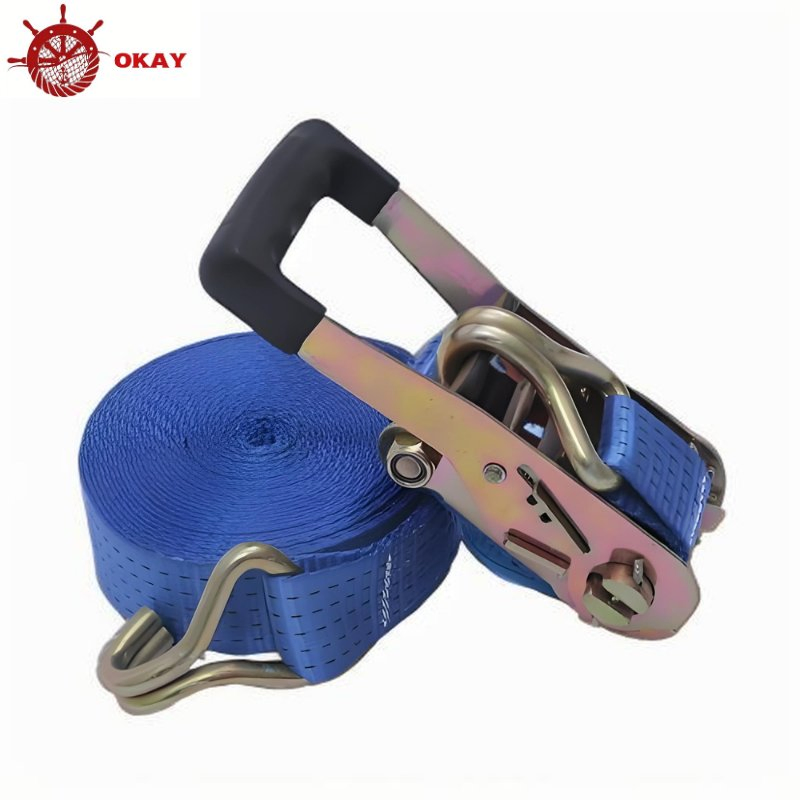Durable Ratchet Strap for Cargo Tie Down Transport and Industrial Securing Work