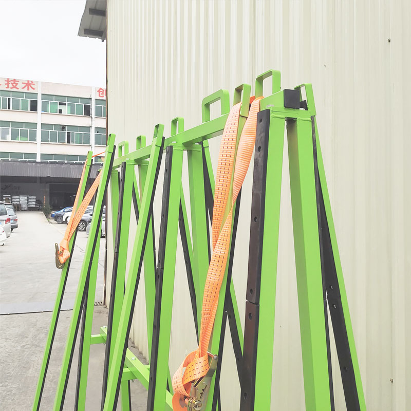 72" Rear High Quartz Glass Transport Rack Panel Material Storage Rack with Securing Bars, Forklift Holes, Glass Trolley