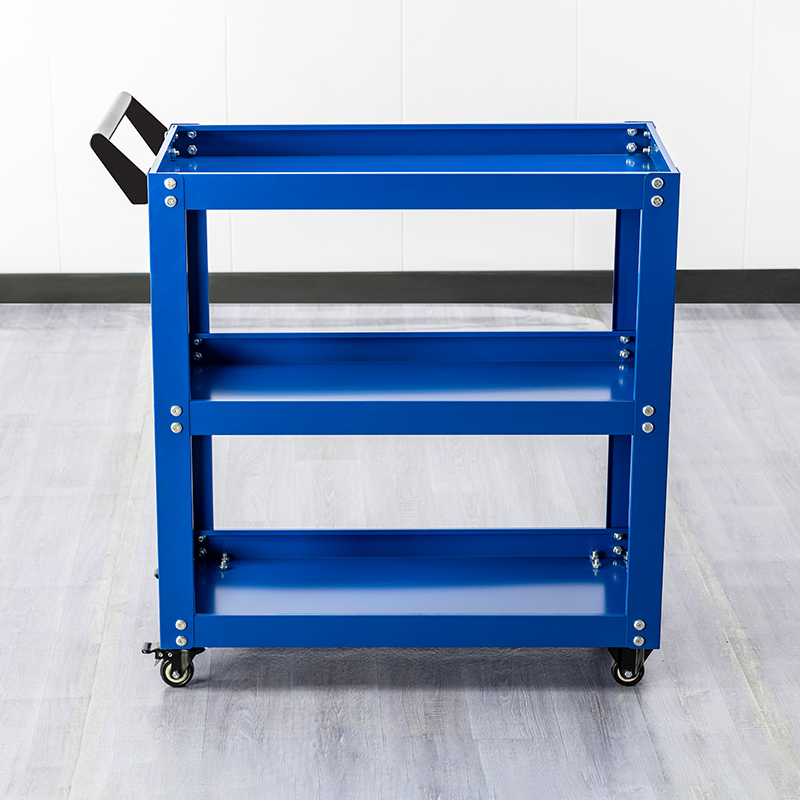 Commercial Steel Multi-Shelf Tool Cart for Warehouse Organization with Reinforced Shelves and Tool Hooks
