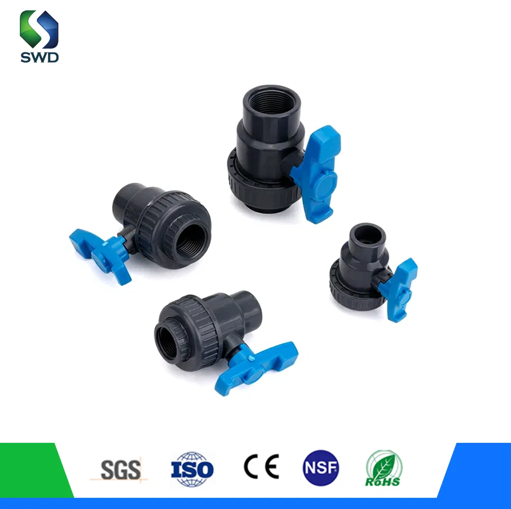 20mm-110mm/1/2"-4" DIN/ASTM Standard OEM Factory Supply Plastic Single &amp; Double Union Socket or Threaded Plastic PVC Butterfly Ball Valve
