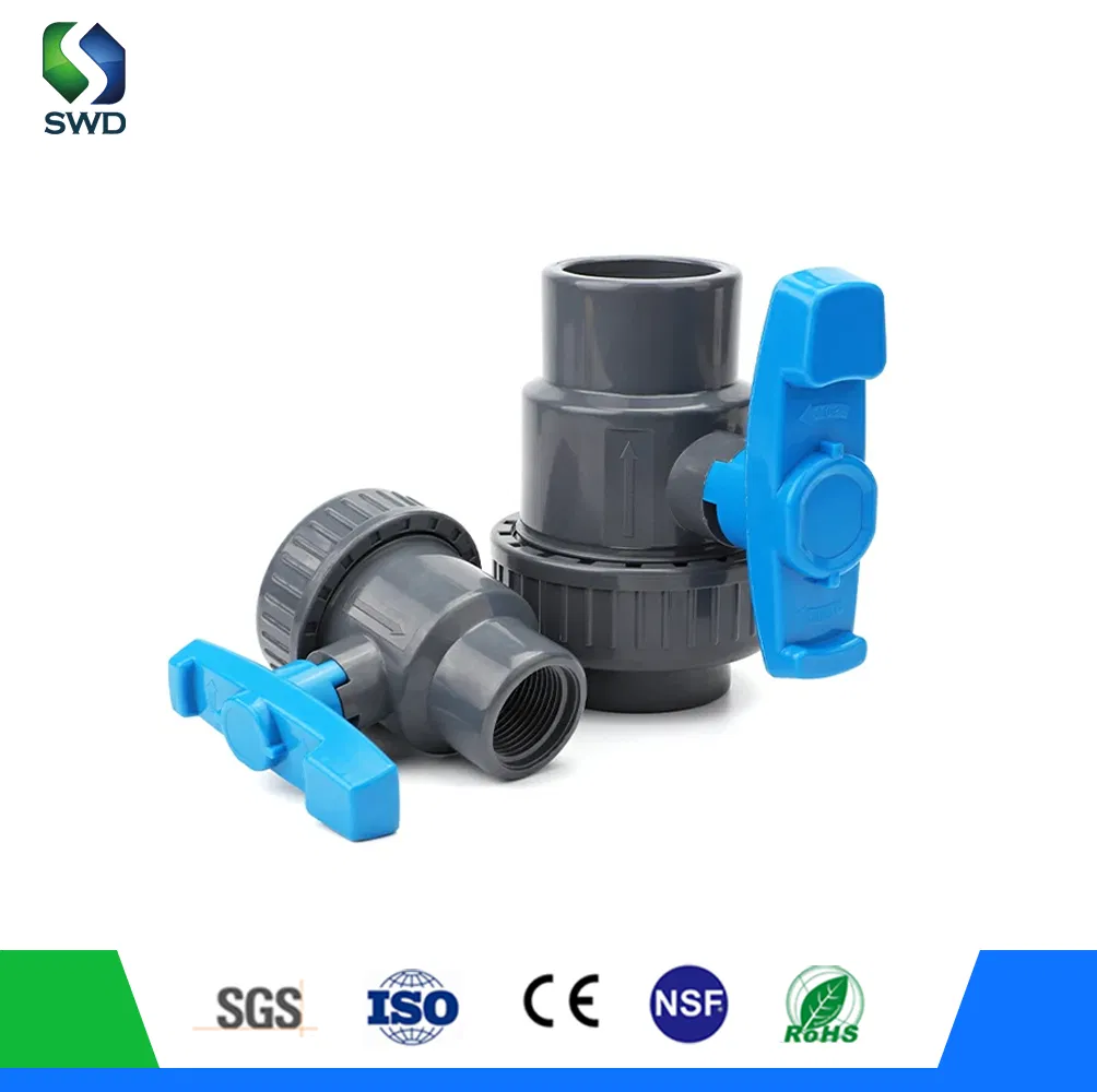 20mm-110mm/1/2"-4" DIN/ASTM Standard OEM Factory Supply Plastic Single &amp; Double Union Socket or Threaded Plastic PVC Butterfly Ball Valve