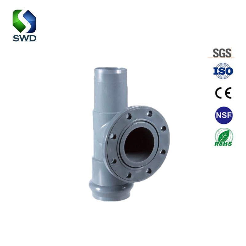Swd 63mm-355mm UPVC Fittings Tee with Flanged with Rubber Ring Pipe Fitting