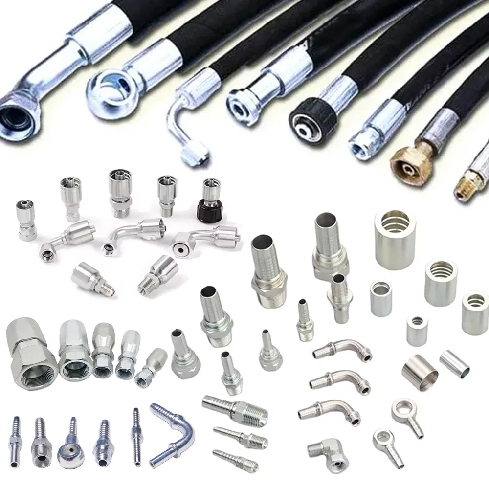 Manufacturer Hydraulic Hose High Pressure Bsp Jic SAE Standards Straight 45 90 Degree Fittings for R1 R2 4sh Pipe Quick Connect Adapter