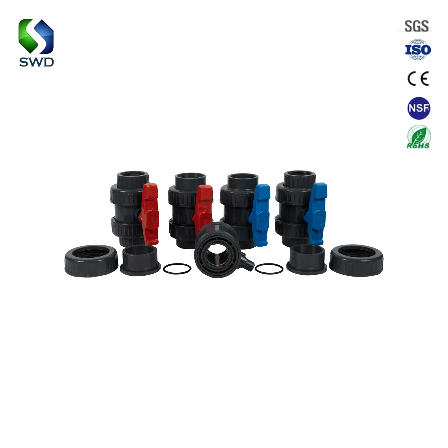 20mm-110mm/1/2"-4" DIN/ASTM Standard OEM Factory Supply Plastic Single &amp; Double Union Socket or Threaded Plastic PVC Butterfly Ball Valve