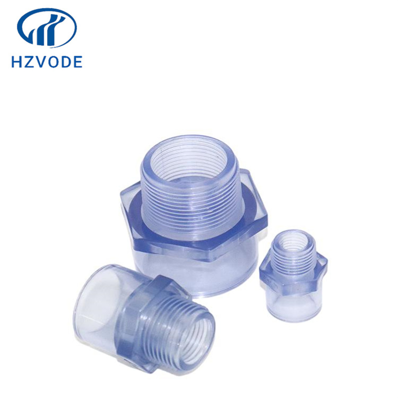 UPVC Transparent External Thread Connector, Industrial Water Treatment Transparent Pipe Fittings, UPVC Water Pipe Connector