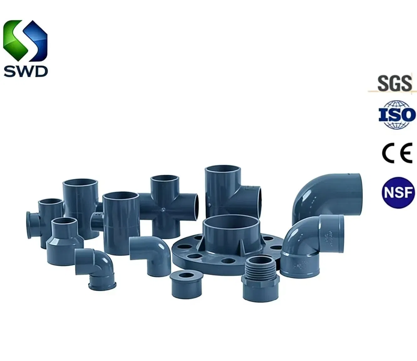 20mm-400mm/1/2"-16" High Pressure DIN Standard Pn16/ASTM Standard Sch80 PVC Pipe Fittings