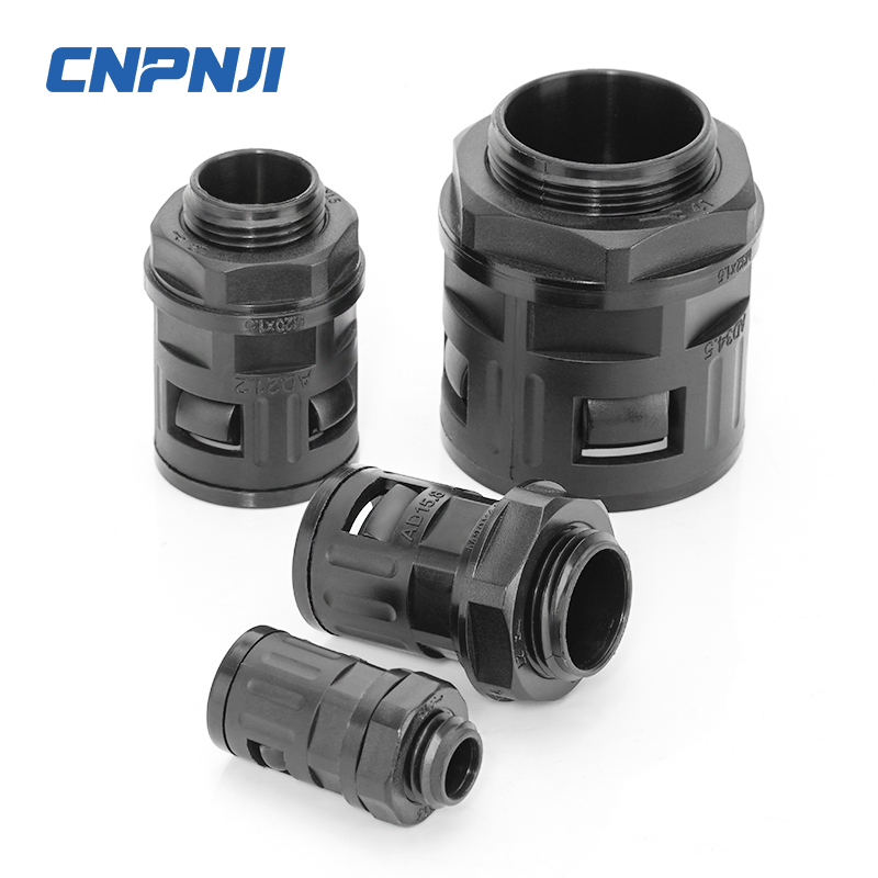 Nylon-Reinforced Quick-Connect Conduit Adapter: M20/M25 Straight Connector with Secure Locking Screw Reliable Electrical Pipe Joining in Industrial,