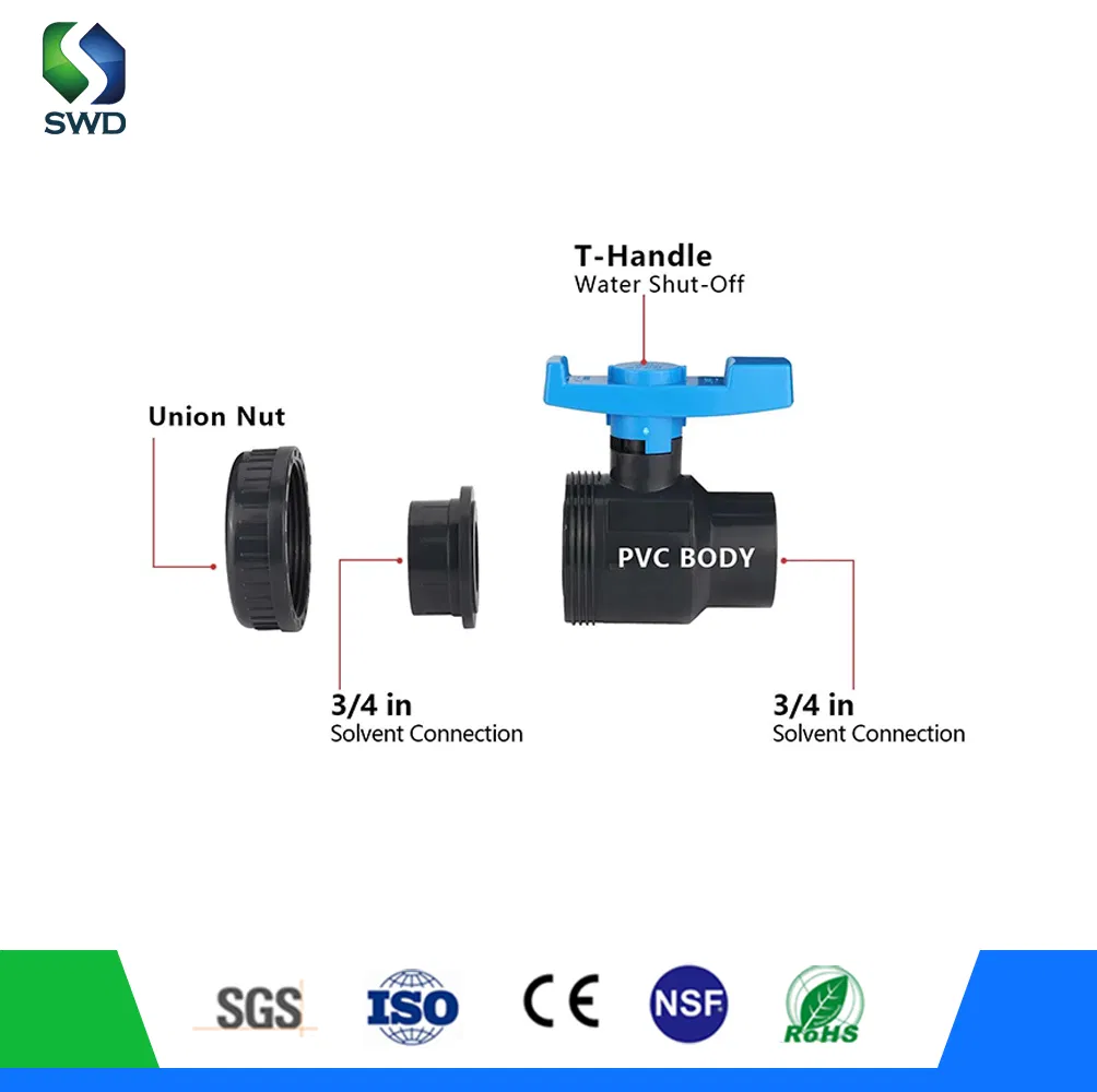 20mm-110mm/1/2"-4" DIN/ASTM Standard OEM Factory Supply Plastic Single &amp; Double Union Socket or Threaded Plastic PVC Butterfly Ball Valve