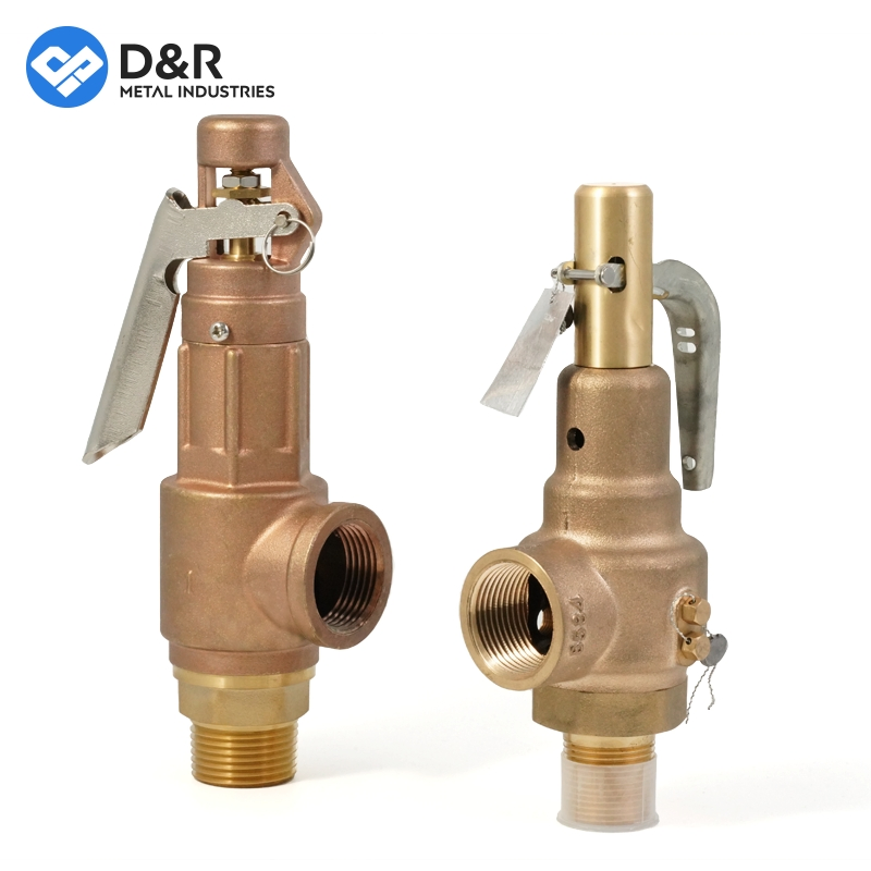 D&R Brass Adjustable Safety Relief Valve Thread Metal Seal Spring Loaded Bypass Pressure Safety Valve with Handle Lever for Boilers HVAC Systems