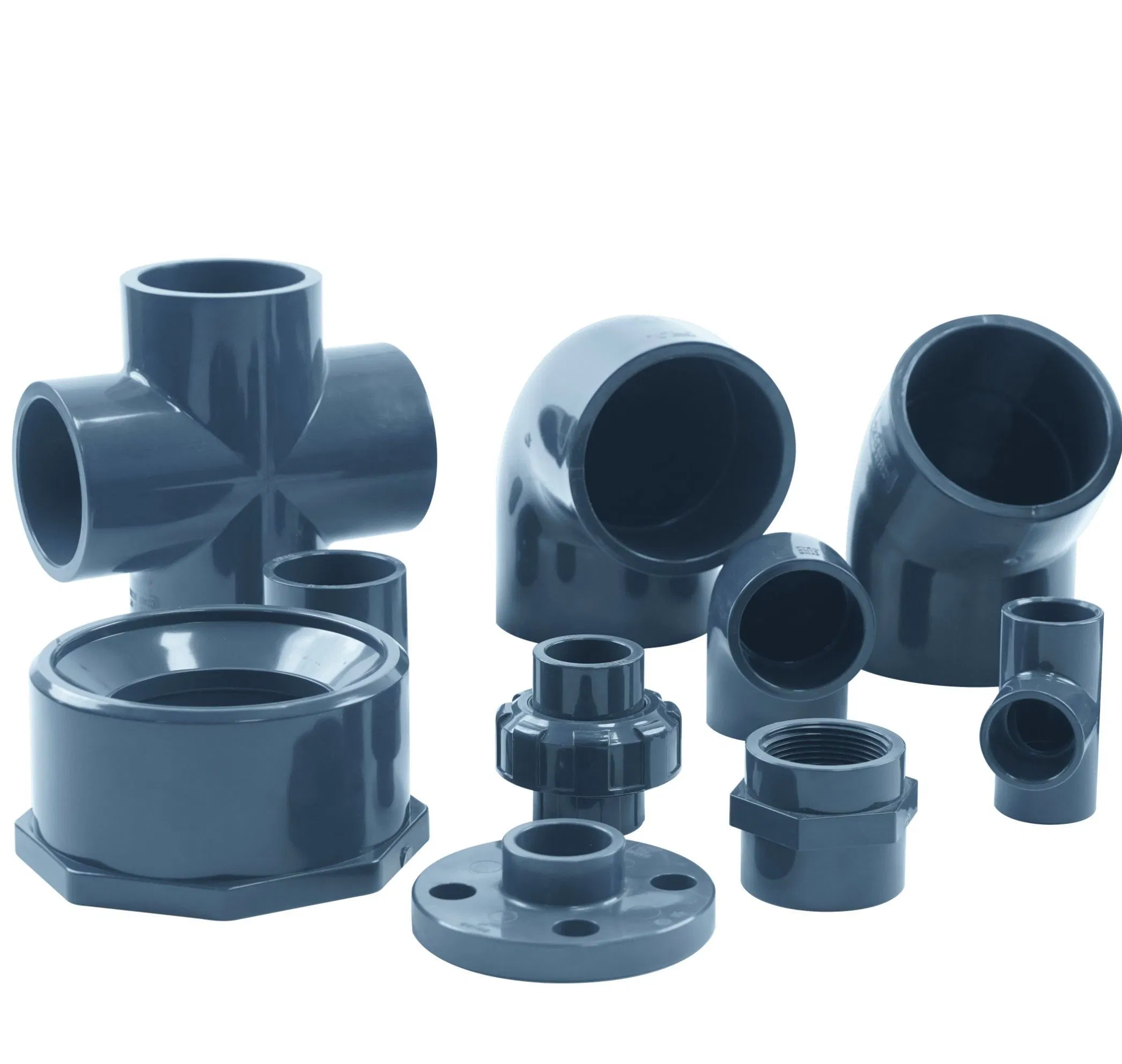 20mm-400mm/1/2"-16" High Pressure DIN Standard Pn16/ASTM Standard Sch80 PVC Pipe Fittings