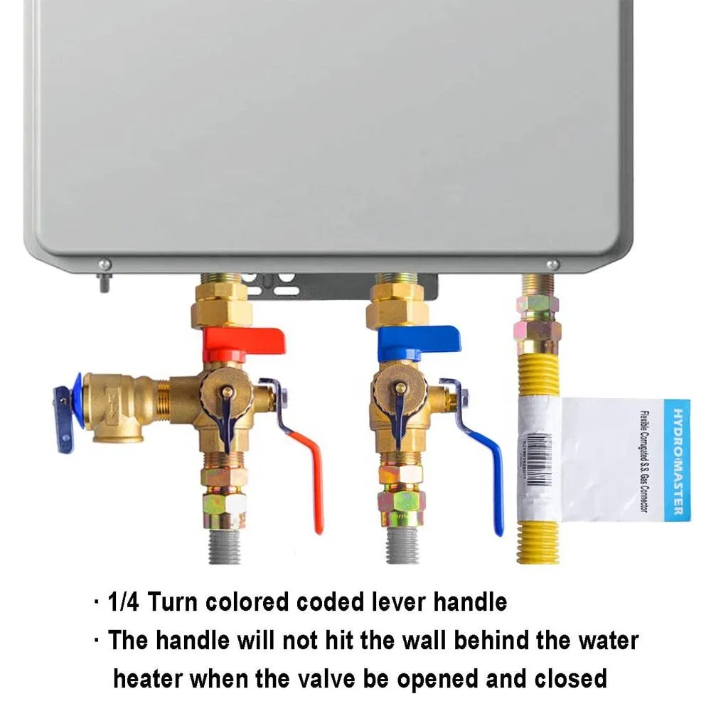 3/4" Brass Pressure Relief Valve Isolator Tankless Water Heater Service Valve Kit