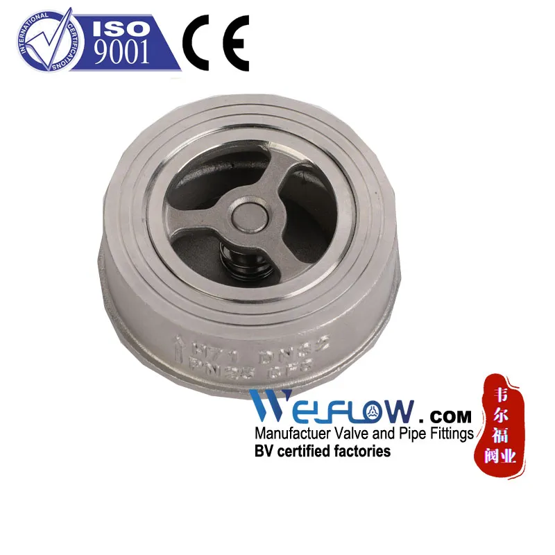 Xxnx SS304 201 Stainless Steel H71W DN65 Pn16 Pn25 3/8 DN15-DN100 Pn25 8 Inch Non Return One Way Disc Wafer Single Plate Flange Spring Check Valve