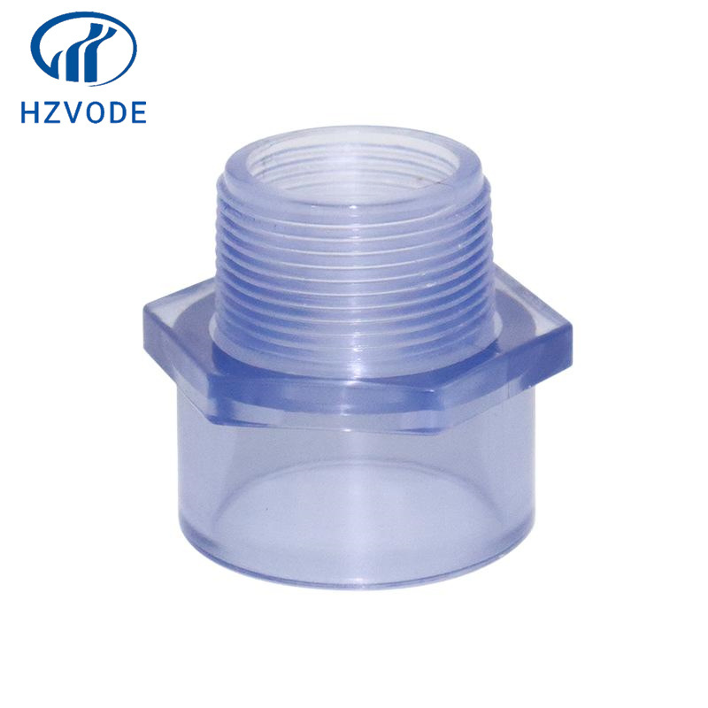 UPVC Transparent External Thread Connector, Industrial Water Treatment Transparent Pipe Fittings, UPVC Water Pipe Connector