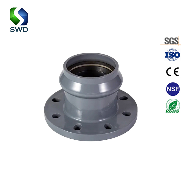 Swd 63mm-355mm UPVC Fittings Tee with Flanged with Rubber Ring Pipe Fitting