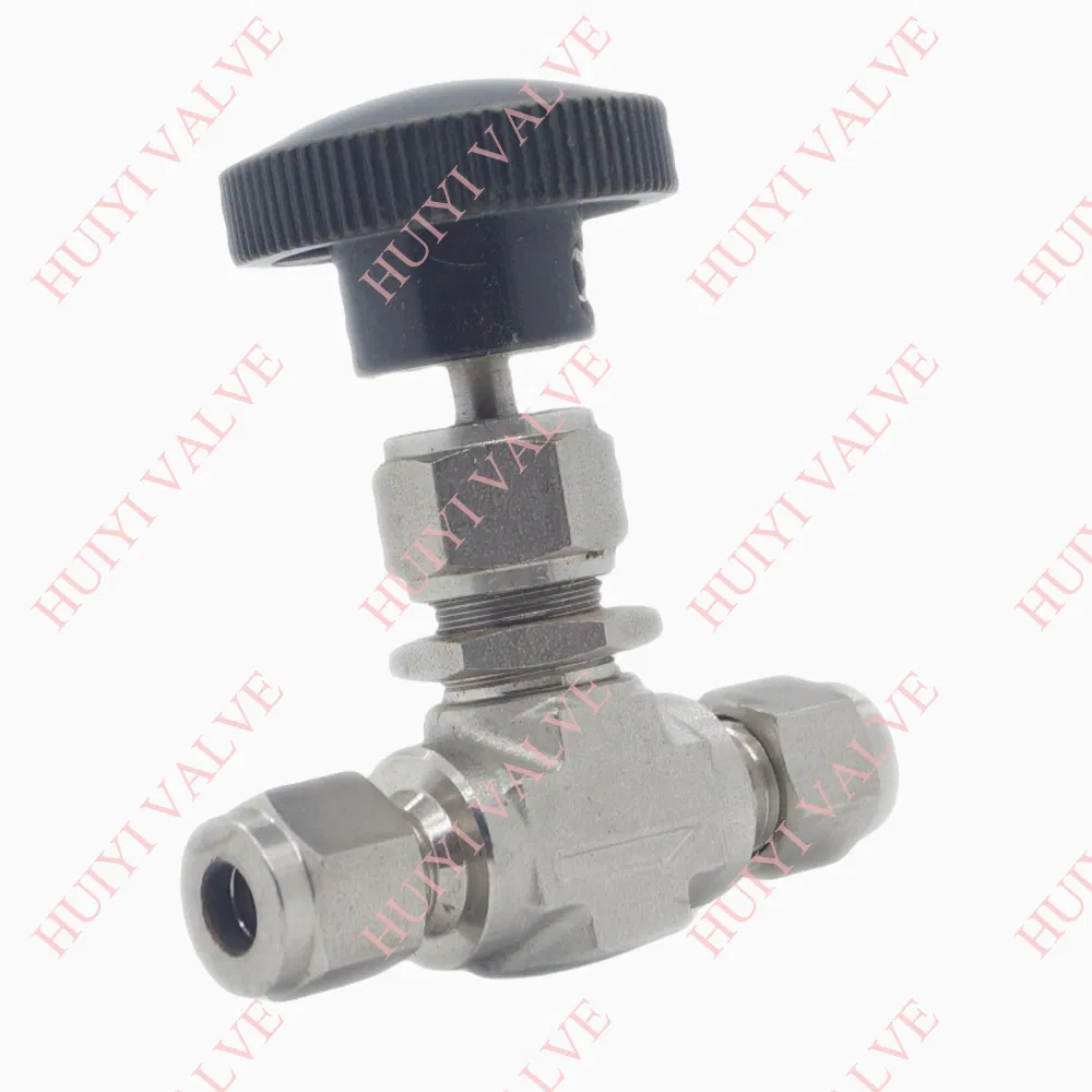 Stainless Steel 304 316L 1/8''-1'' 6000 Psig Manual Gas Needle Valve with Double Ferrules and Customized Knob Handle