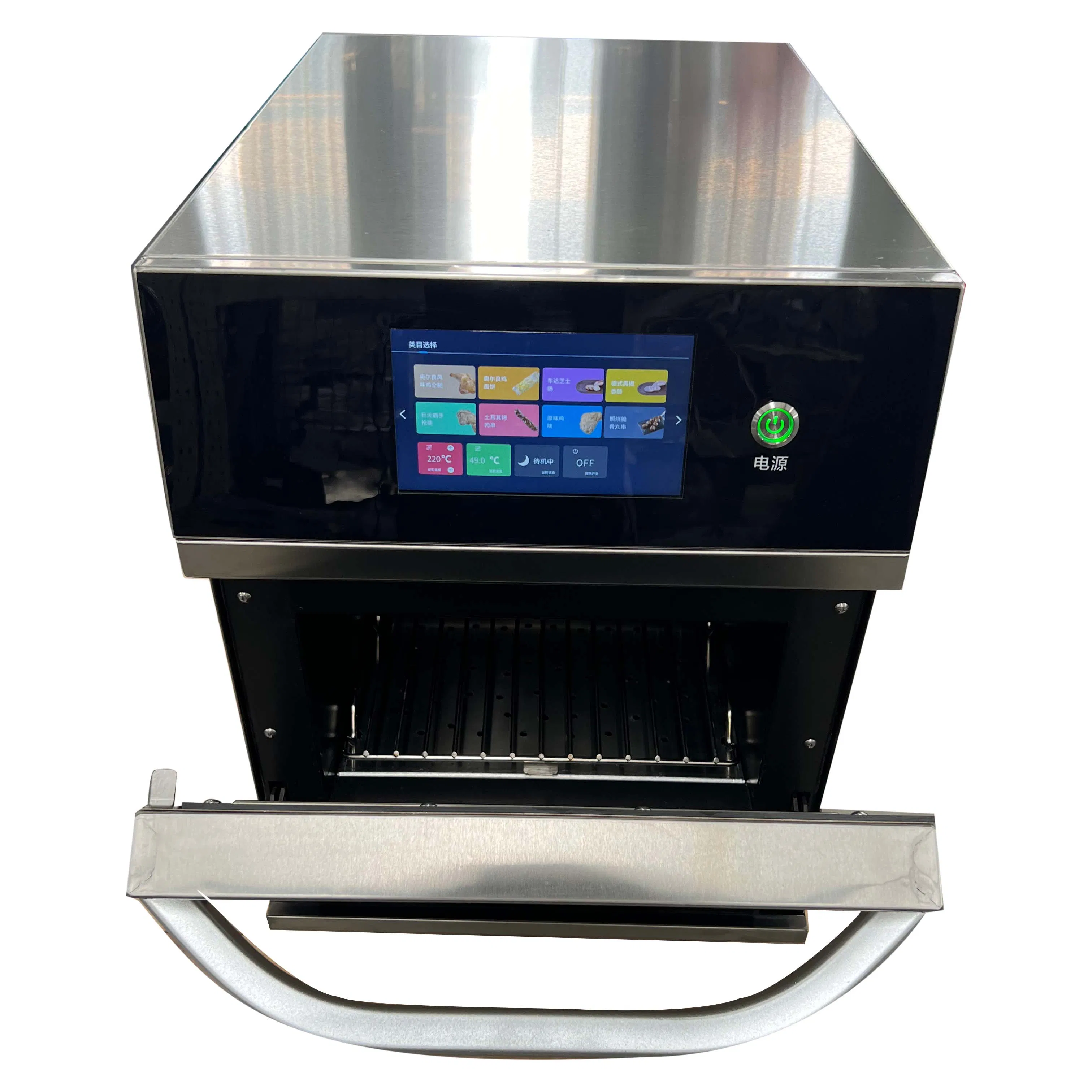 فرن ميكروويف سريع للاستخدام التجاري مع قلاية هوائية حديثة وفعالة ومضغوطة مع convection countertop مدمج من الفولاذ المقاوم للصدأ مع شاشة رقمية قابلة للبرمجة وتقنية العاكس الذكي