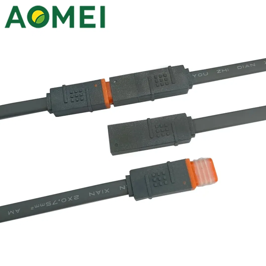 2-Pin سلك الطاقة IP67 موصل مقاوم للماء مع موصل مسطح رمادي، مناسب لأضواء النباتات والألواح الشمسية الفوتوفولطية