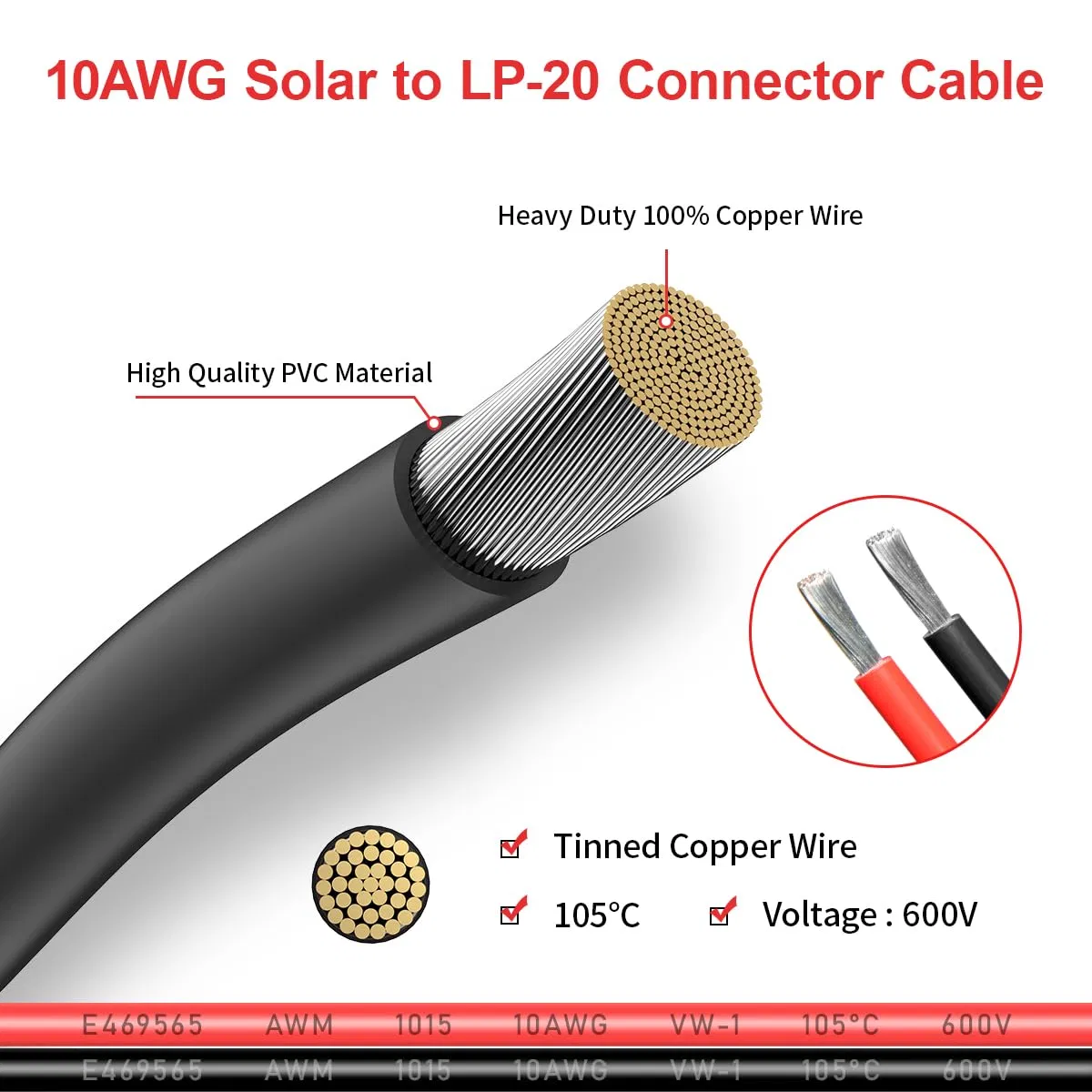 10AWG 2 موصل دائري صناعي لتوصيل الطاقة إلى محول الطاقة الشمسية لمنافذ الطاقة الشمسية في سيارات الريف وحقيبة الألواح الشمسية