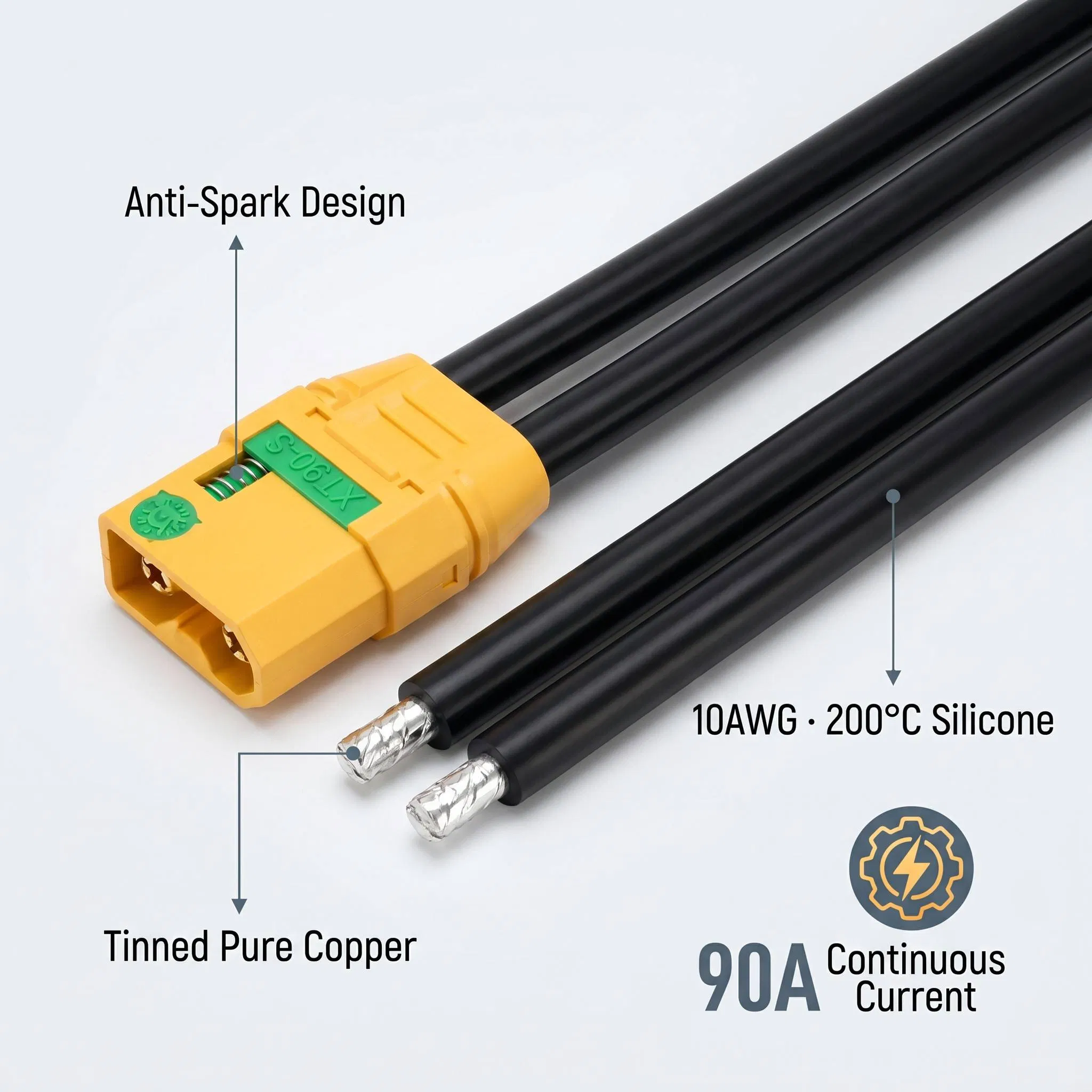 Xt90-S موصل مضاد الشرارة 10AWG سلك سيليكون موصل ذكر أنثى لبطارية ليثيوم بوليمر للطائرات بدون طيار شمسية OEM ODM مخصص