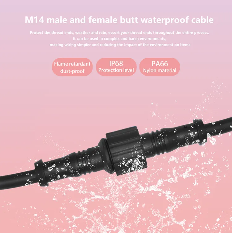 سلك طاقة LED مقاوم للماء صغير 12V سلك مصباح شمسي M12-2core قابس ذكر وأنثى موصلات مصباح شمسي