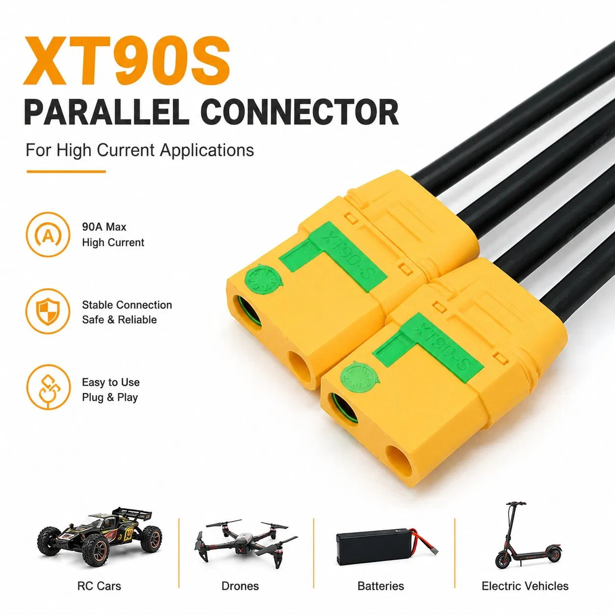 Xt90-S موصل مضاد الشرارة 10AWG سلك سيليكون موصل ذكر أنثى لبطارية ليثيوم بوليمر للطائرات بدون طيار شمسية OEM ODM مخصص