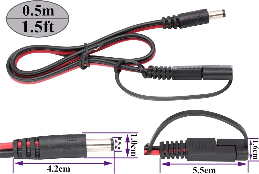 موصلات كابل DC SAE 5.5mm × 2.1mm محولات ذكر لتطبيقات السيارات والمركبات الترفيهية والألواح الشمسية وبطاريات الألواح والأسلاك