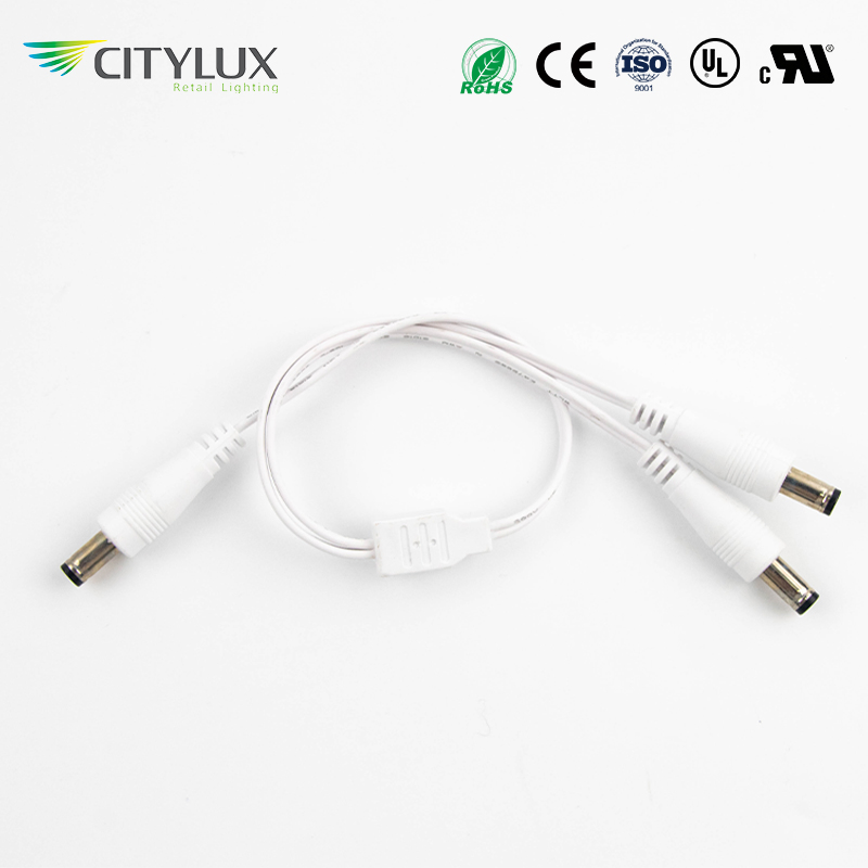 موصل كابل طاقة مقسم واحد ذكر إلى ذكرين أبيض 20AWG 16AWG 24V/12V DC 5.5*2.1mm