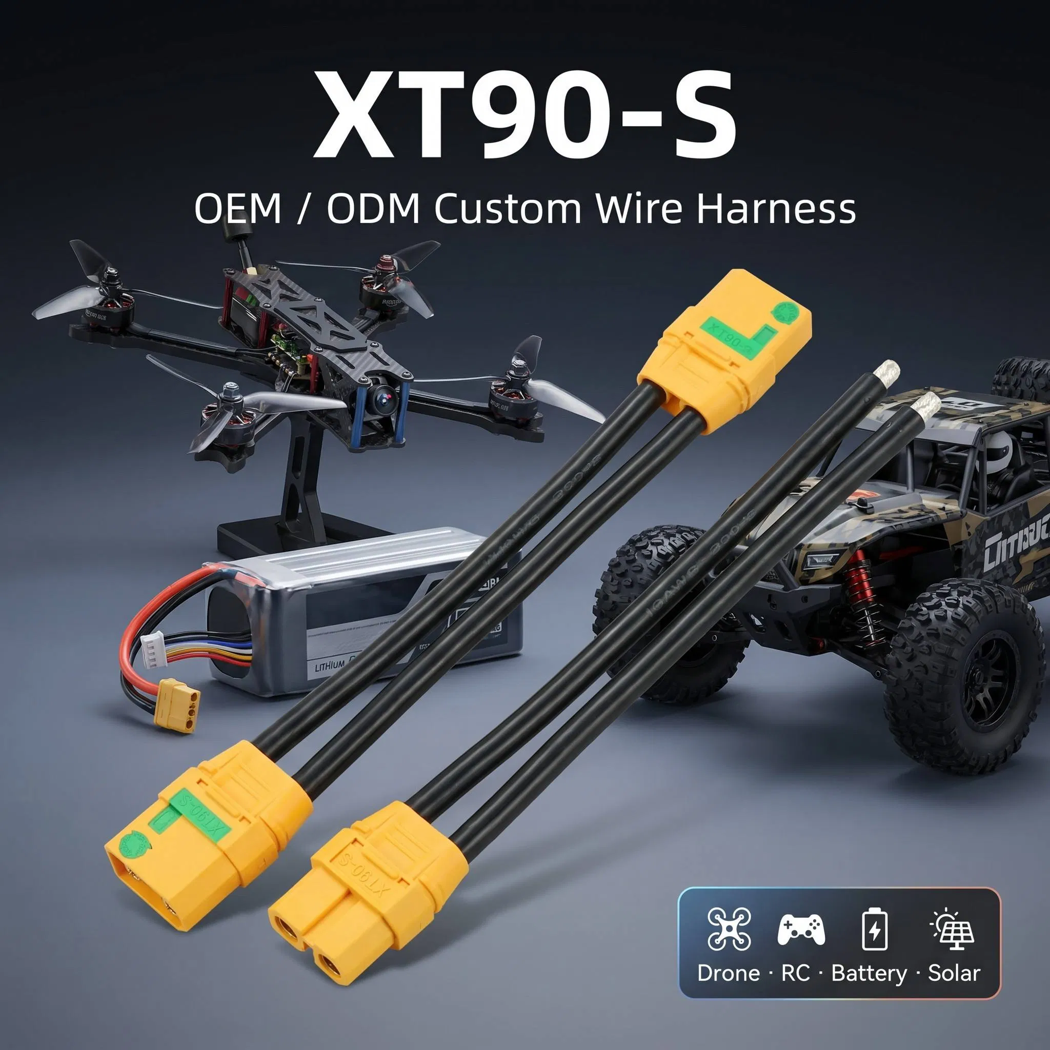 Xt90-S موصل مضاد الشرارة 10AWG سلك سيليكون موصل ذكر أنثى لبطارية ليثيوم بوليمر للطائرات بدون طيار شمسية OEM ODM مخصص