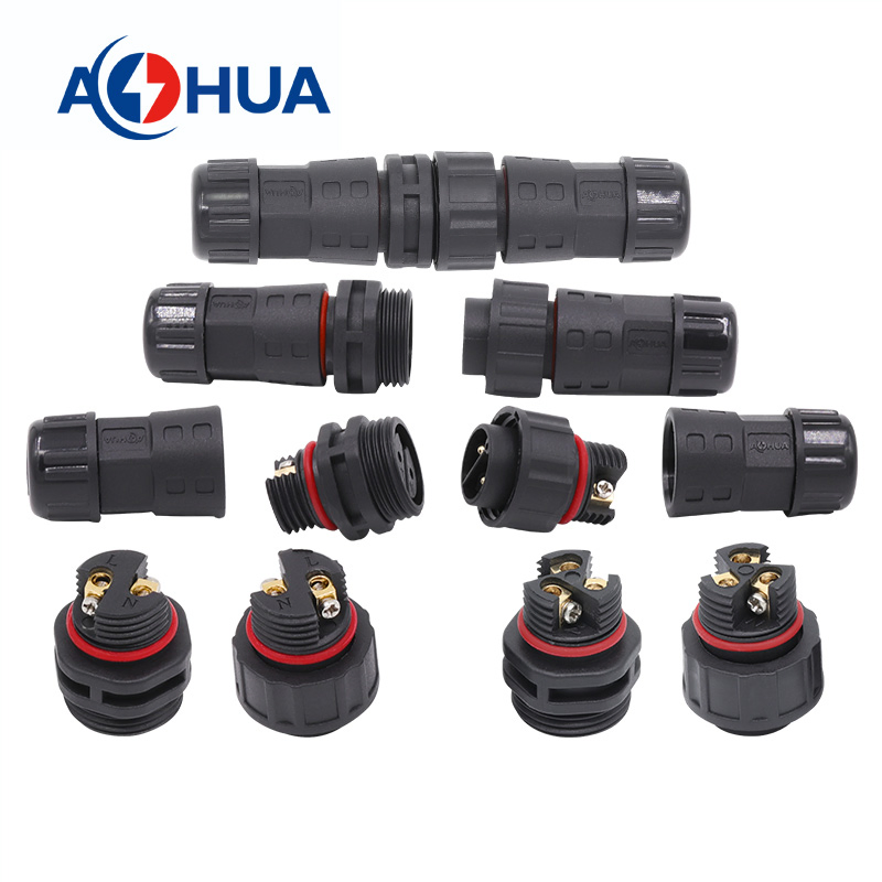 IP68 موصل كهربائي مقاوم للماء للطاقة الشمسية 2 3 دبوس 300V 250V تجميع موصل ذكر وأنثى مع برغي موصل سلك إلى سلك لإنارة الشوارع بالطاقة الشمسية