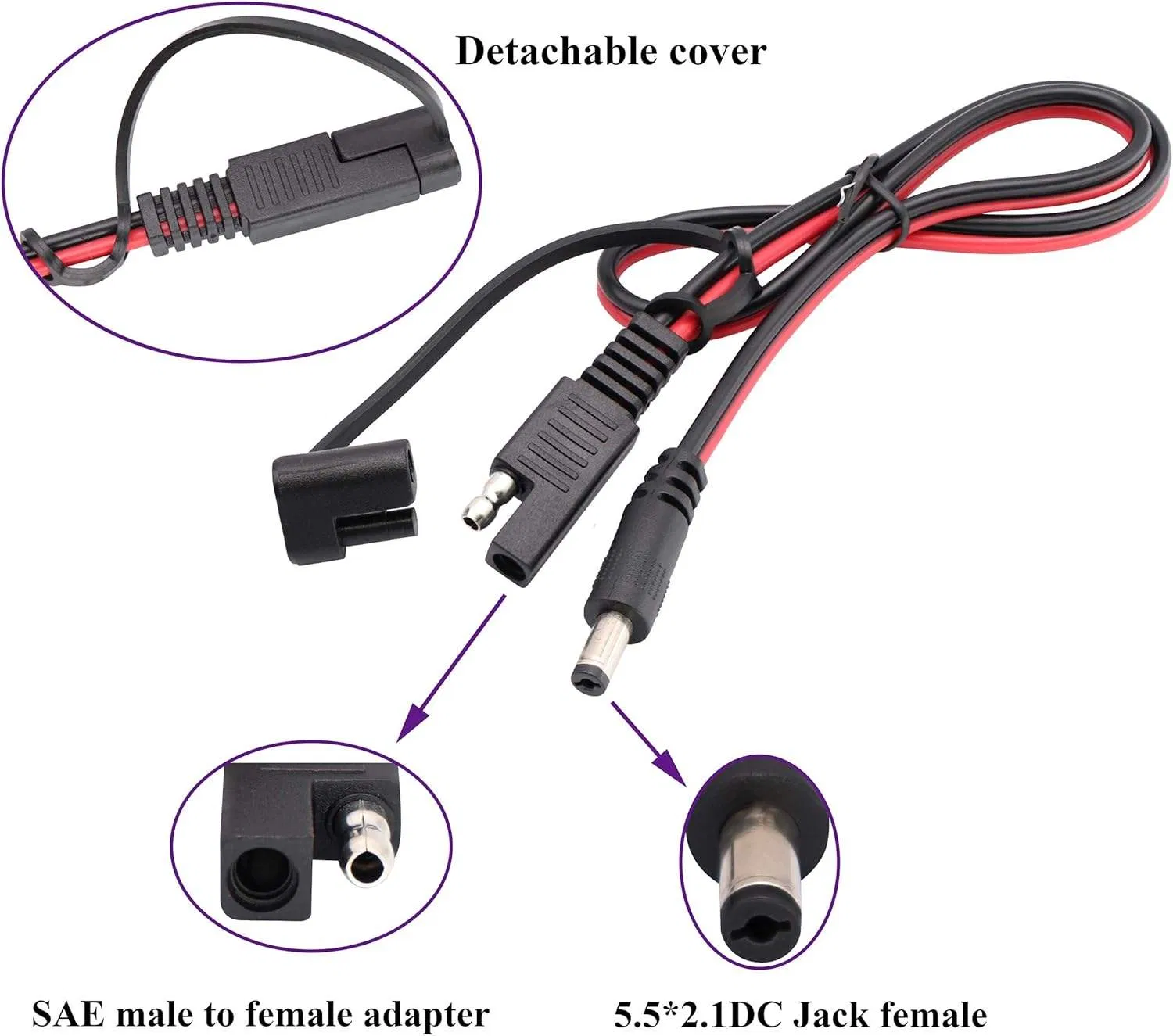 موصلات كابل DC SAE 5.5mm × 2.1mm محولات ذكر لتطبيقات السيارات والمركبات الترفيهية والألواح الشمسية وبطاريات الألواح والأسلاك