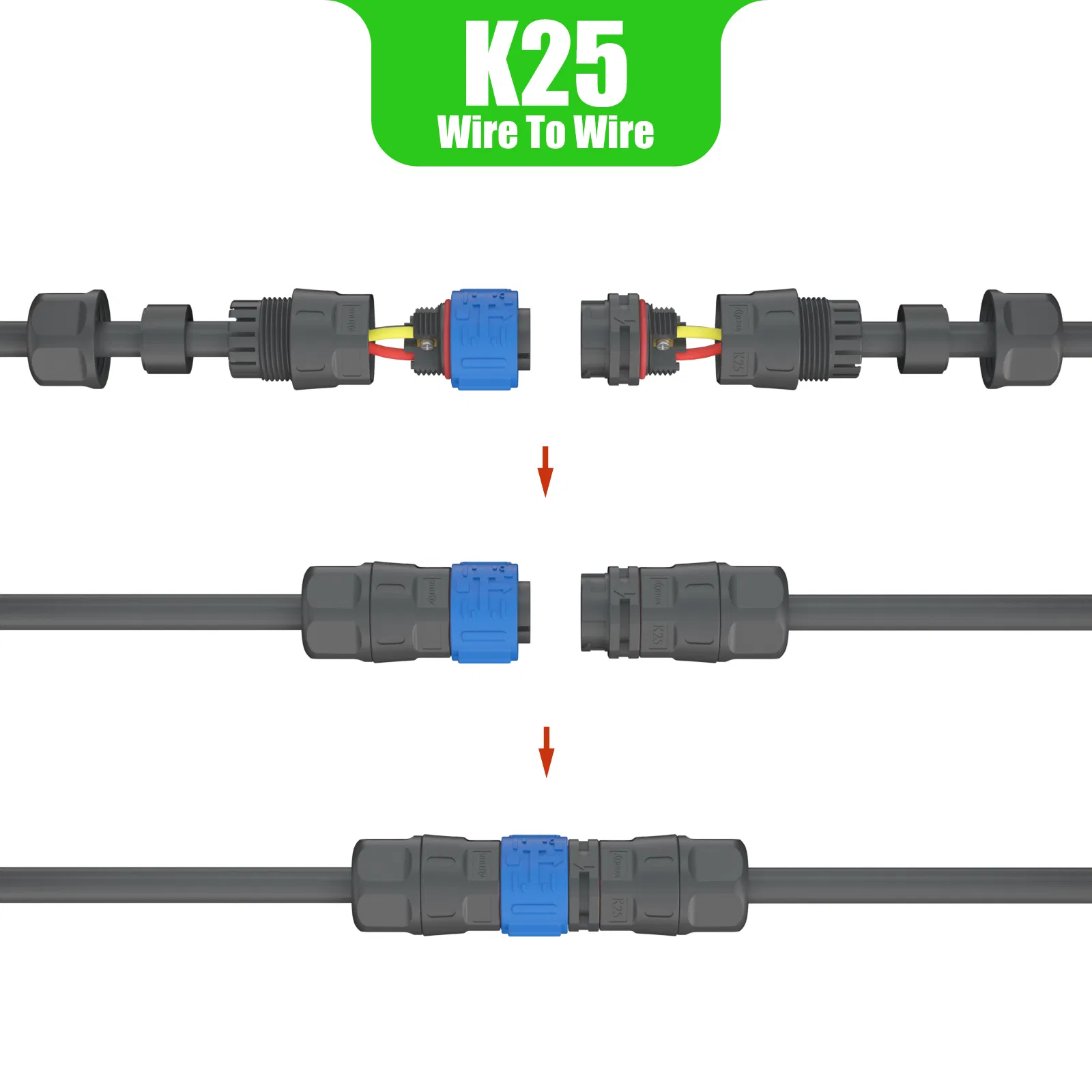 K25 35A موصل كابل شمسي ذكر إلى أنثى 2 سلك دبوس مع كابل تمديد