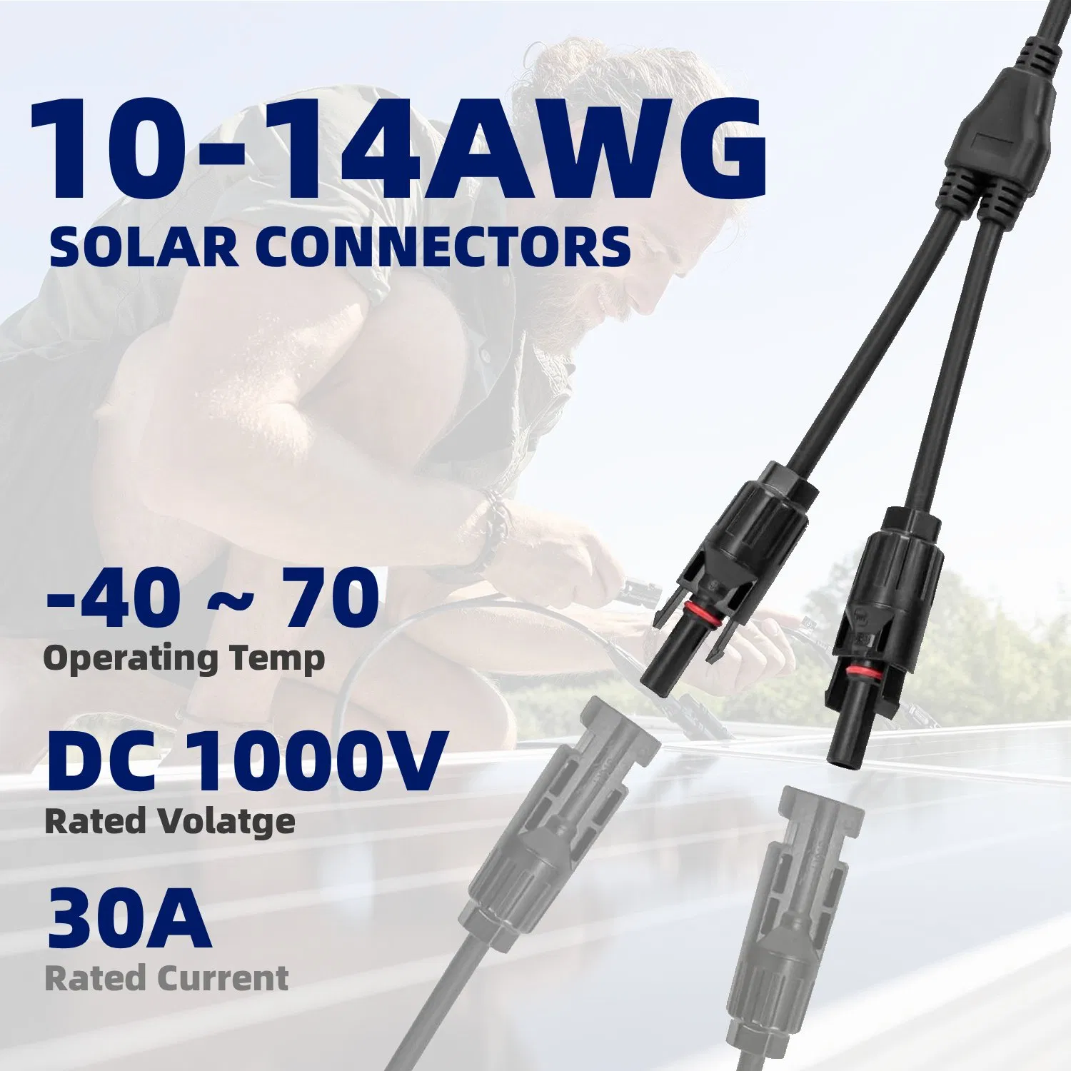 IP67 مقاوم للماء 1000V DC 30A موصل فرع الطاقة الشمسية PV 1 إلى 2 قابس كابل متوازي ذكر وأنثى للألواح الشمسية
