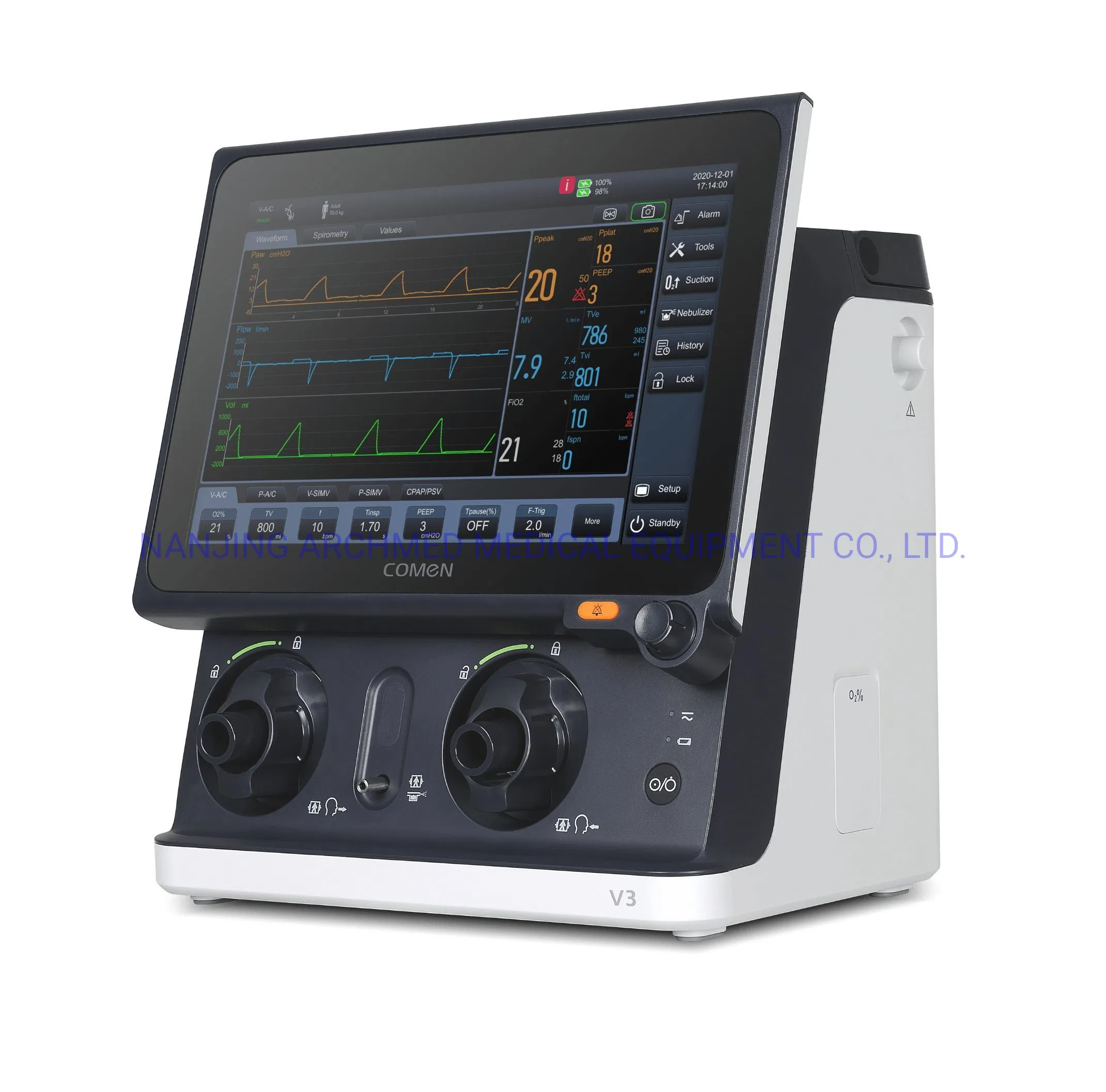 Medical Equipment Multifunctional ICU Ventilator with 12.1” TFT Touch Screen