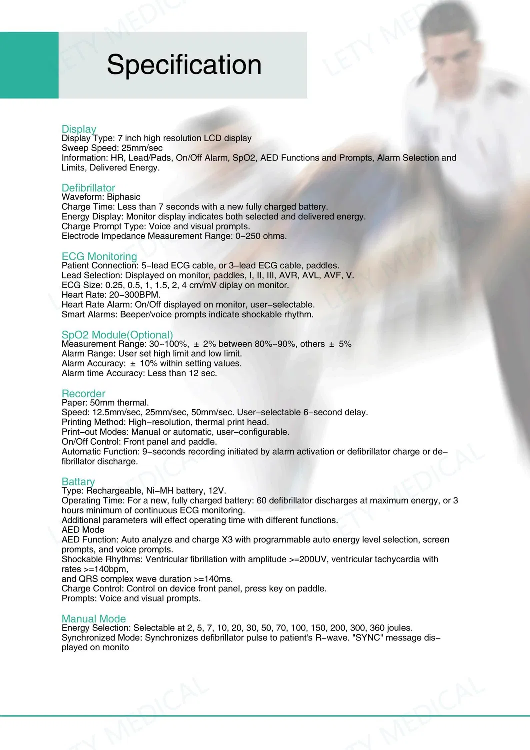 Defibrillator Specifications