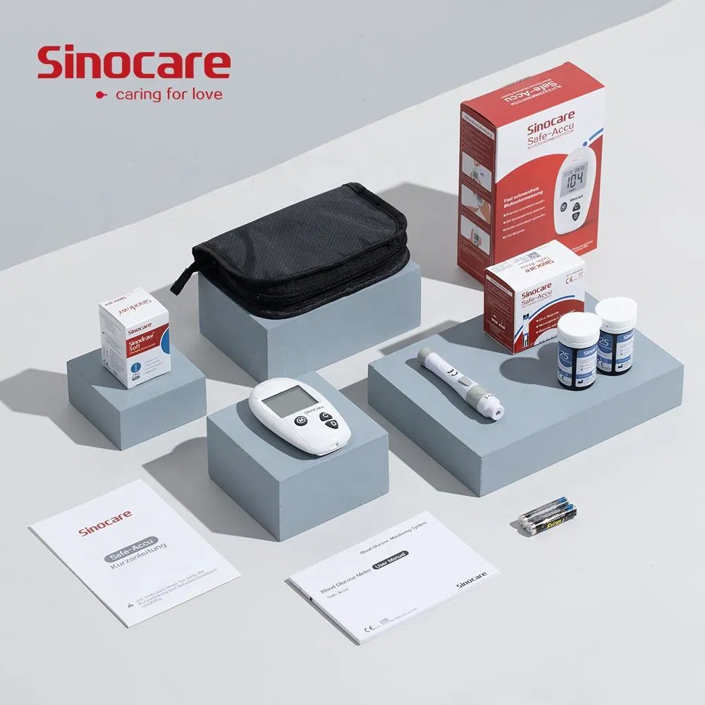 Kit de prueba de azúcar en sangre Sinocare, medidor de glucosa en sangre con tiras de prueba y lanceta