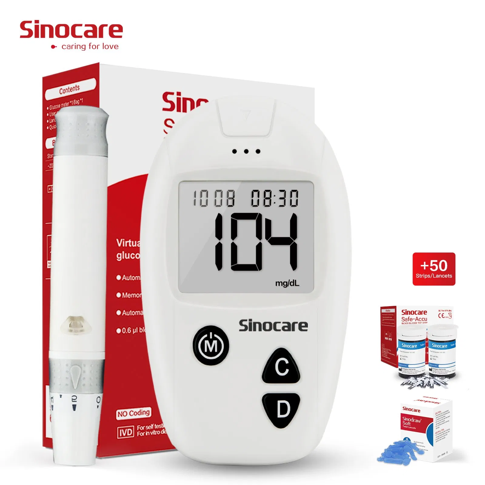 Medidor de glucosa en sangre Sinocare Principales fabricantes Medidor de glucosa digital electrónico fácil con aprobación CE Medidor de glucosa en sangre