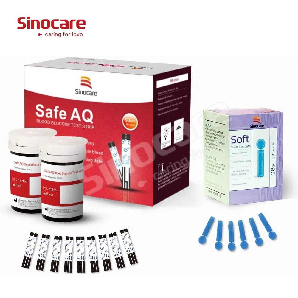 Monitoreo automático de glucosa en sangre Sinocare Home Safe Quick Check Diabetes a buen precio utilizando tira reactiva de glucosa en sangre de un solo paso