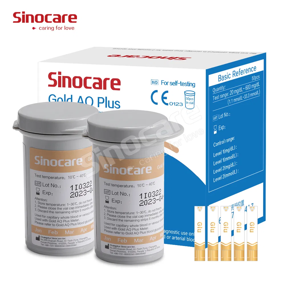 Medidor de glucosa en sangre portátil Sinocare Gold Aq Plus máquina de azúcar en sangre prueba de diabetes con tiras de prueba y lanceta
