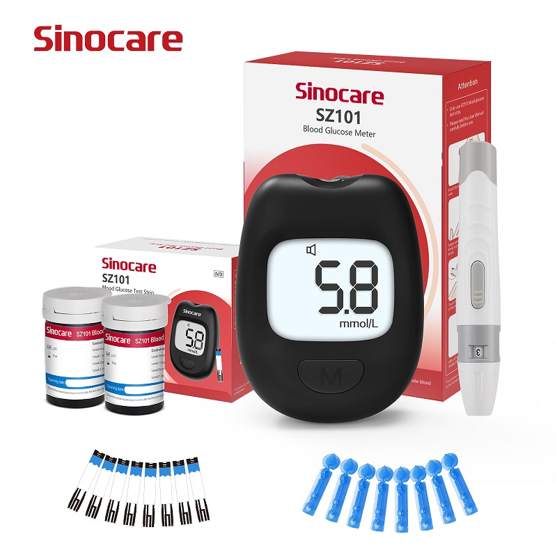Sinocare Sz101 Medidor de glucosa digital Monitor de glucosa en sangre Prueba de glucosa para diabetes Tiras de prueba de glucosa