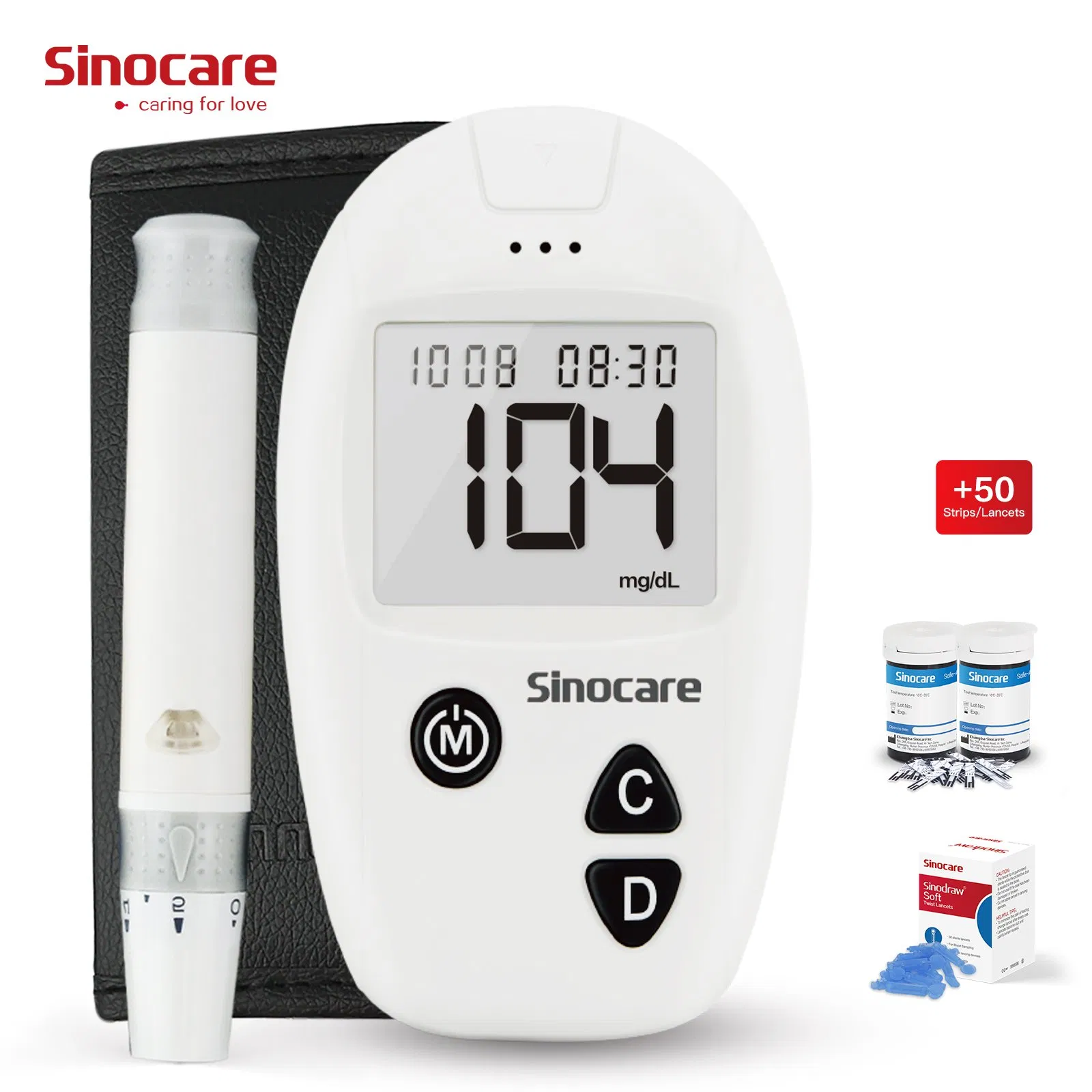 Kit de Prueba de Glucosa en Sangre Sinocare Portátil para el Hogar 5s Medidor de Glucosa en Sangre con Tiras de Prueba de Glucosa Gdh