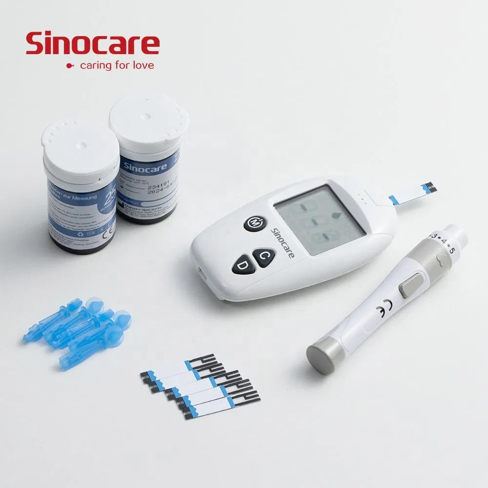Kit de prueba de azúcar en sangre Sinocare, medidor de glucosa en sangre con tiras de prueba y lanceta