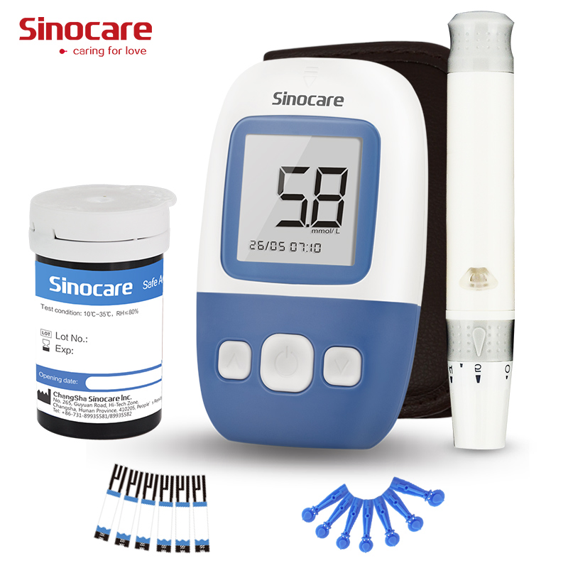 Kit de medidor de glucosa en sangre Sinocare al por mayor para uso doméstico, kit portátil de prueba de azúcar en sangre