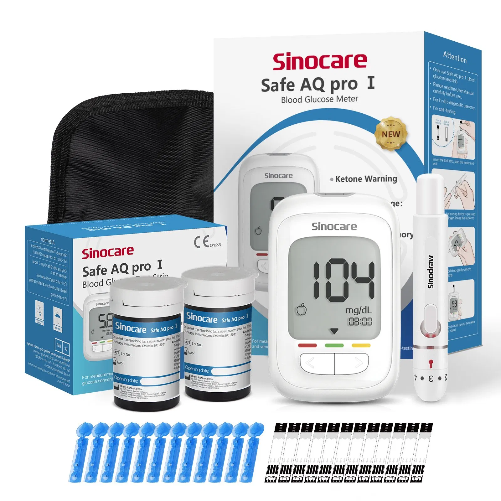 Medidor de glucosa Sinocare con código, medidor de glucosa en sangre con tiras de prueba, mini digital, medidor de prueba dinámica Accu, monitor de glucosa en sangre, no invasivo
